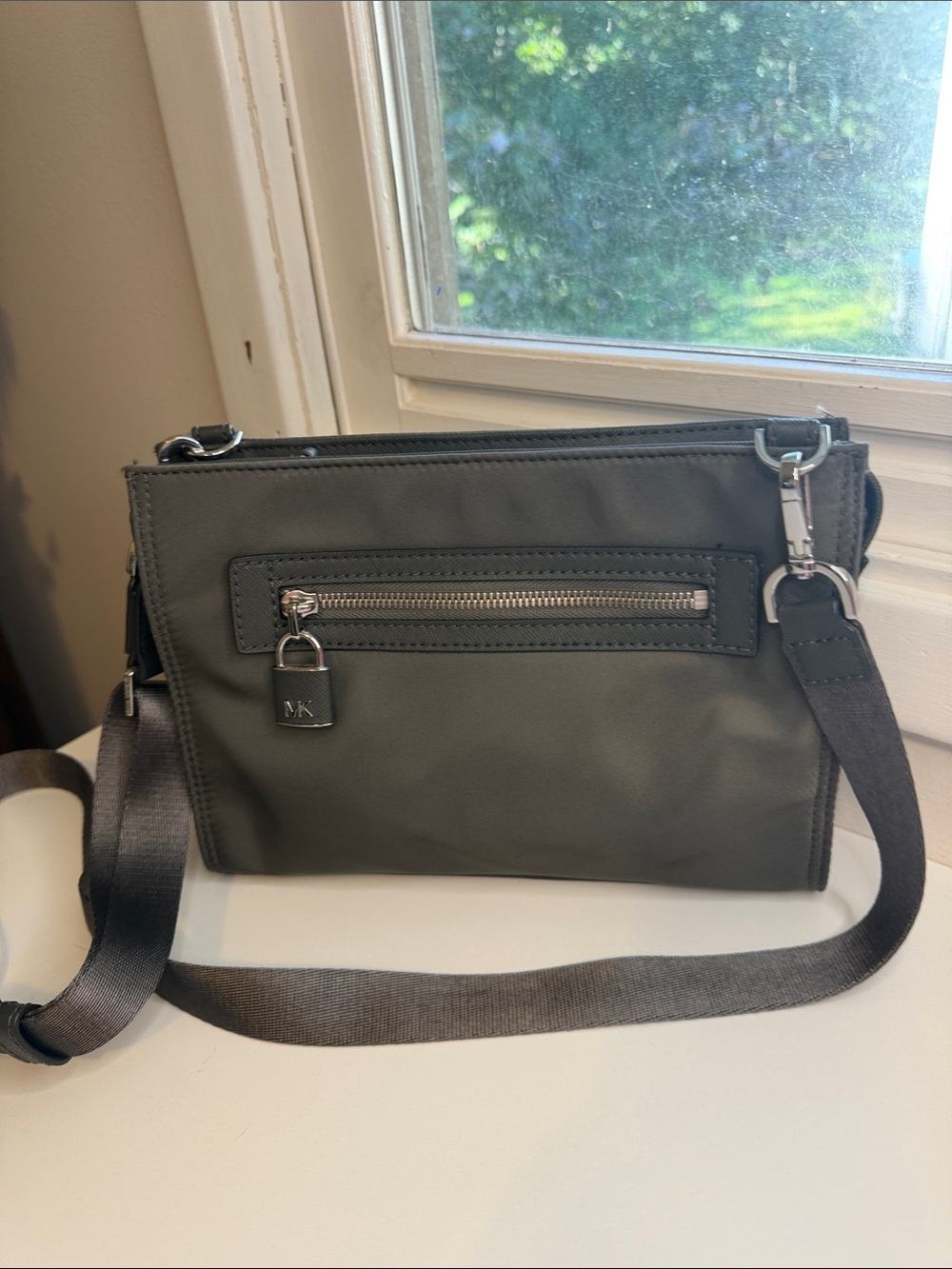 Michael Kors Charcoal Crossbody Messenger with Silver Hardware